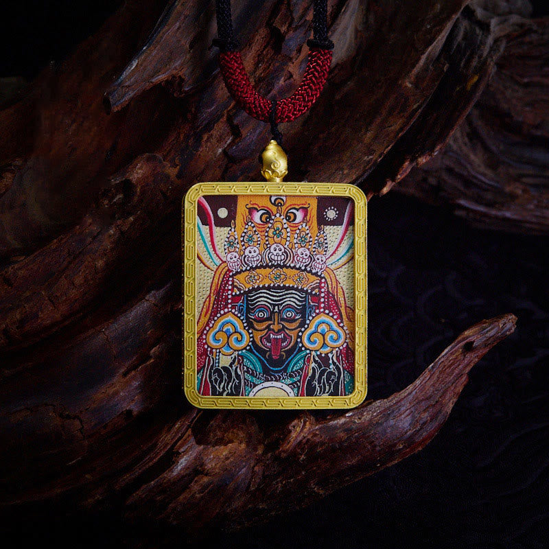 KarmaRipple's Tibetan Zakiram Nine Tailed Fox Yellow God of Wealth Painted Thangka Hope Pendant Necklace p11
