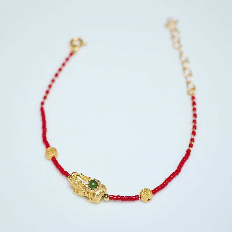 KarmaRipple's 24k Gold Plated 925 Sterling Silver Liuli Glass Bead PiXiu Four Leaf Clover Joy And Happiness Wealth Bracelet p15