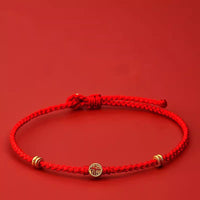 KarmaRipple's Handmade Woven Red String 925 Sterling Silver Fu Character Fortune Bracelet