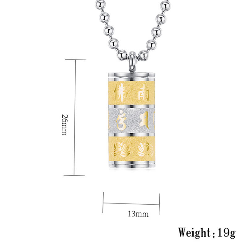 KarmaRipple's Tibetan Om Mani Padme Hum Lotus Pattern Prayer Wheel Titanium Steel Peace Pendant Necklace p10