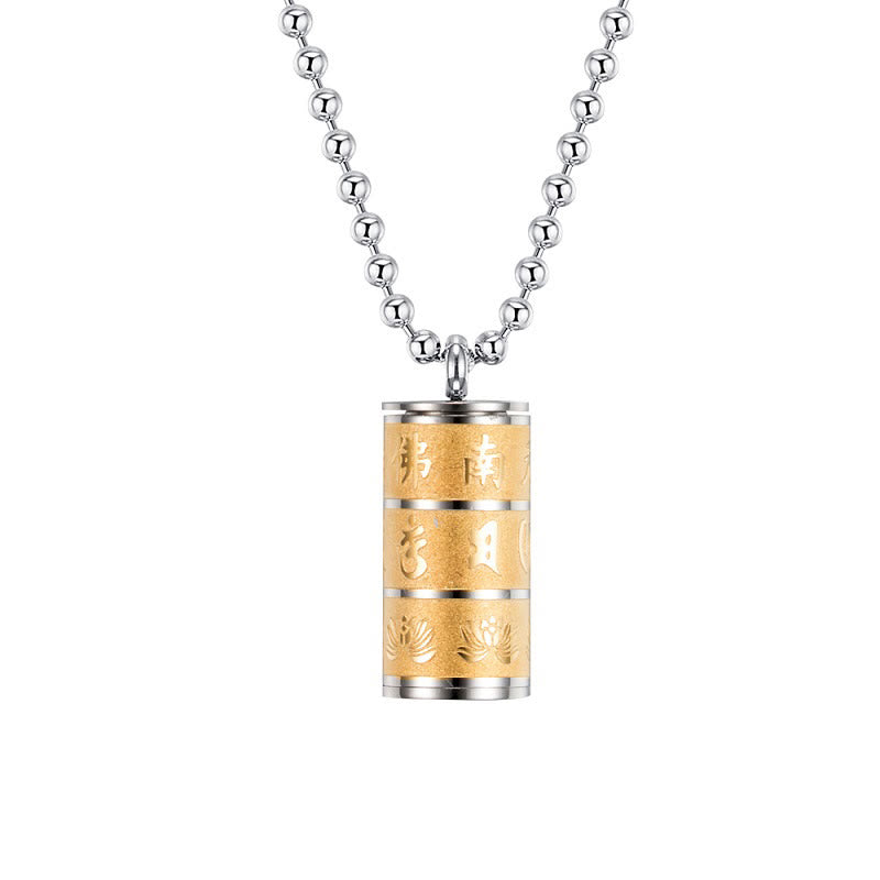 KarmaRipple's Tibetan Om Mani Padme Hum Lotus Pattern Prayer Wheel Titanium Steel Peace Pendant Necklace p5