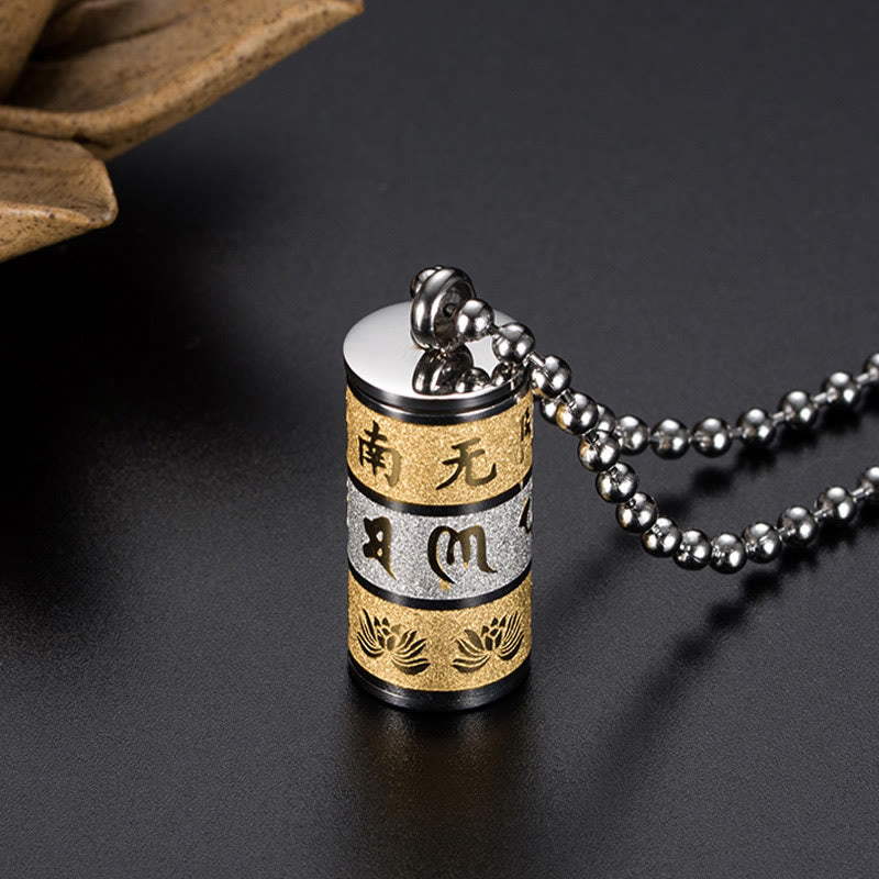KarmaRipple's Tibetan Om Mani Padme Hum Lotus Pattern Prayer Wheel Titanium Steel Peace Pendant Necklace p9