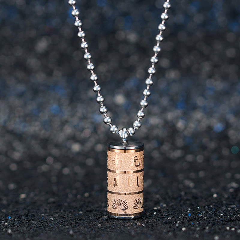 KarmaRipple's Tibetan Om Mani Padme Hum Lotus Pattern Prayer Wheel Titanium Steel Peace Pendant Necklace p11