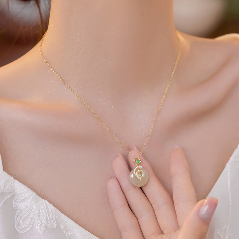 KarmaRipple's 925 Sterling Silver Fu Character Hetian Jade Peace Buckle Year Of The Snake Fortune Pendant Necklace p12