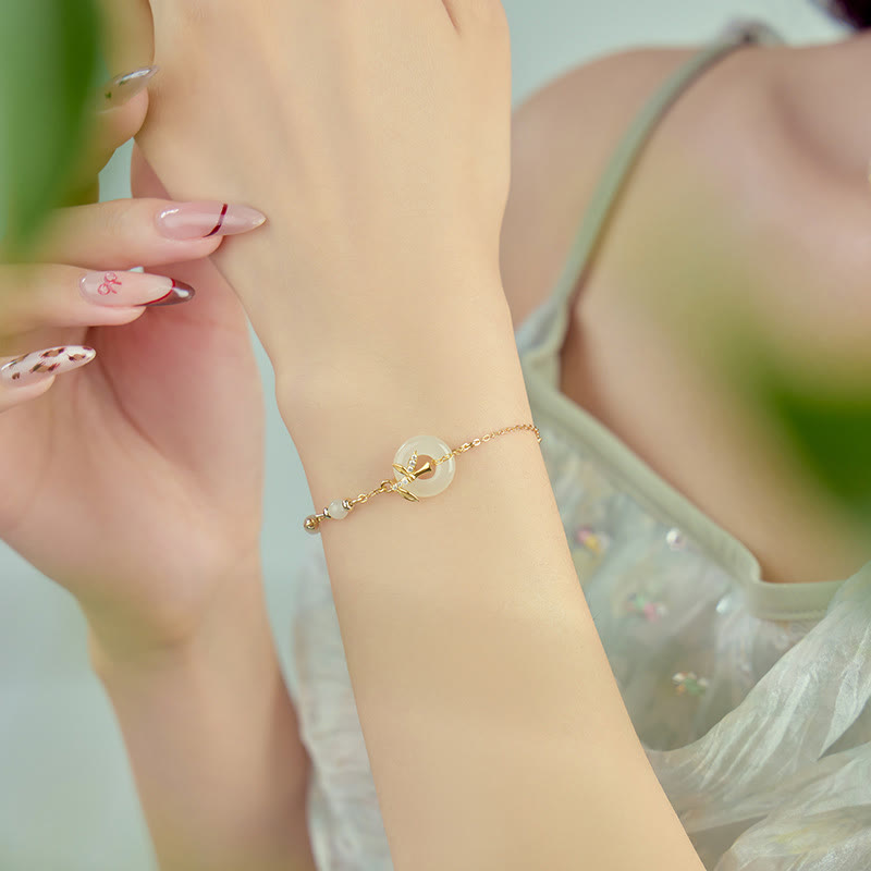 KarmaRipple's Hetian Jade 925 Sterling Silver Cubic Zirconia Peace Buckle Fortune Bracelet p5