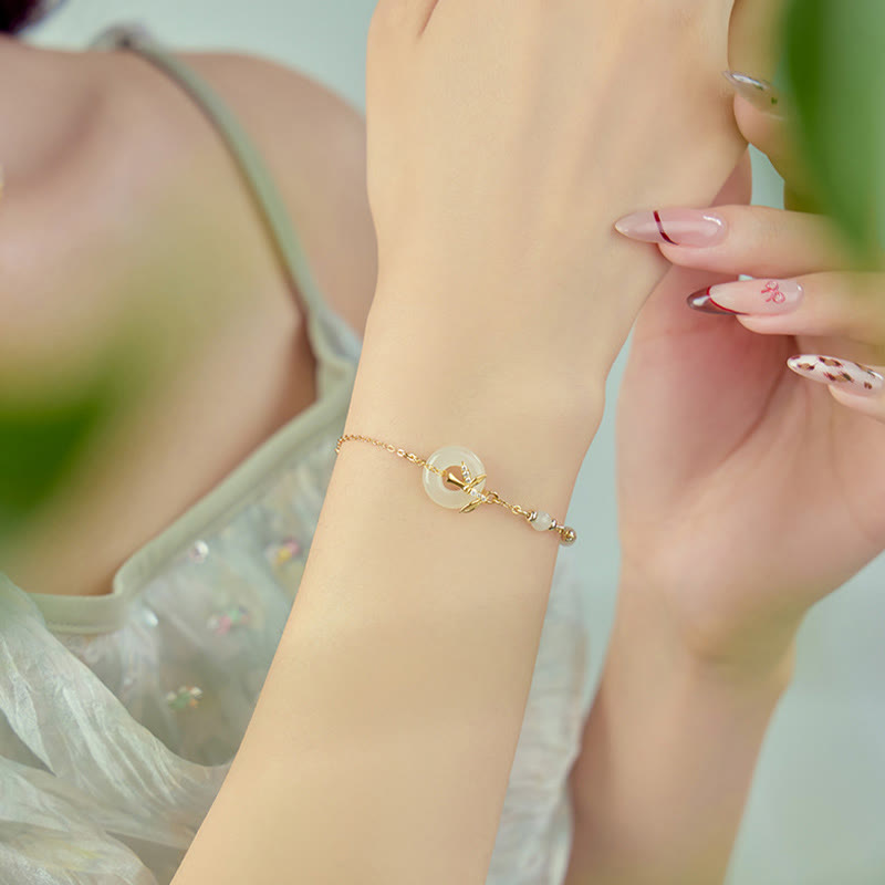 KarmaRipple's Hetian Jade 925 Sterling Silver Cubic Zirconia Peace Buckle Fortune Bracelet p3