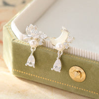 KarmaRipple's Hetian Jade 925 Sterling Silver Cubic Zirconia Pearl Abundance Earrings