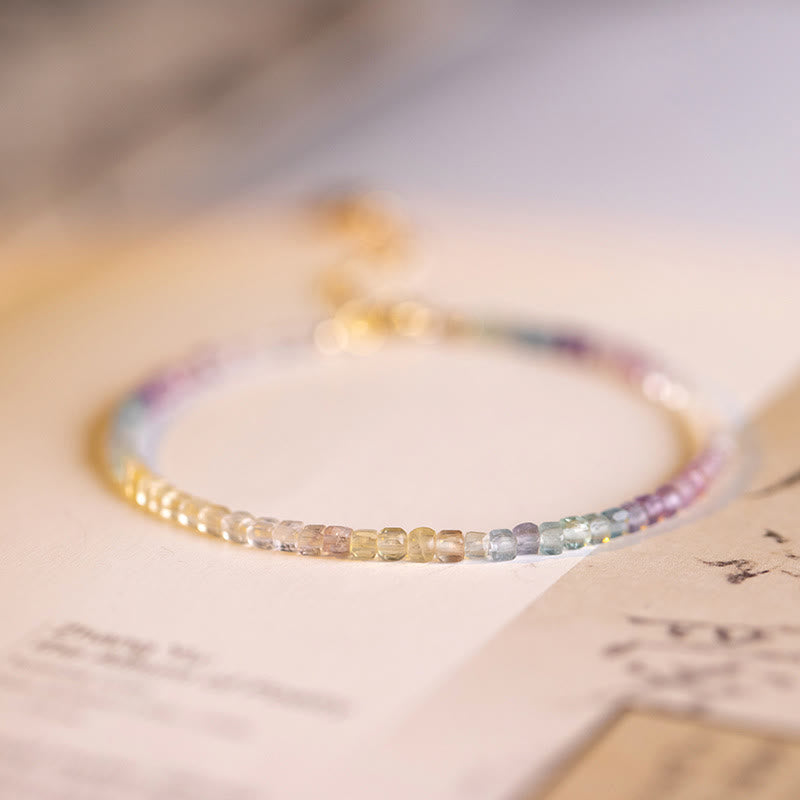 KarmaRipple's 2.5mm Fluorite Ultra-thin Beadwork 14k Gold Plated Bronze Heart Power Bracelet p5