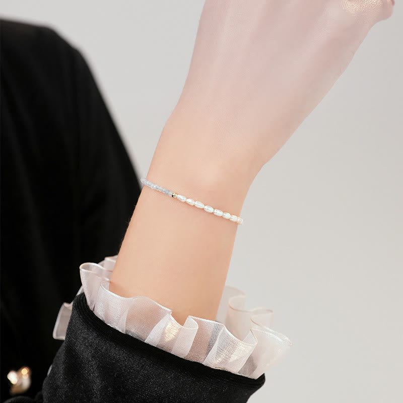 KarmaRipple's 2mm Turquoise Pearl Ultra-thin Beadwork 14k Gold Plated Bronze Wisdom Bracelet p13