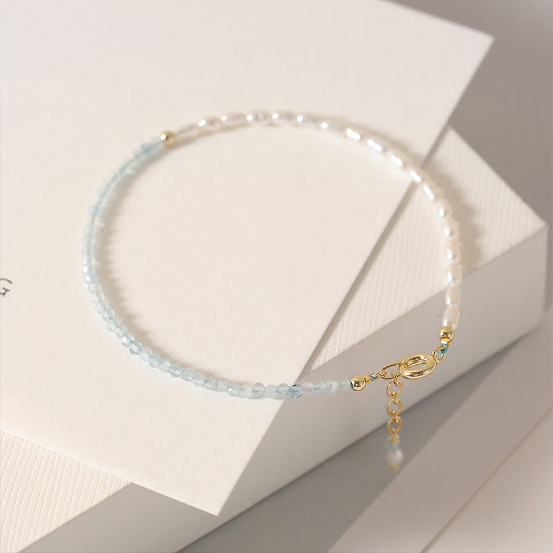 KarmaRipple's 2mm Turquoise Pearl Ultra-thin Beadwork 14k Gold Plated Bronze Wisdom Bracelet p5