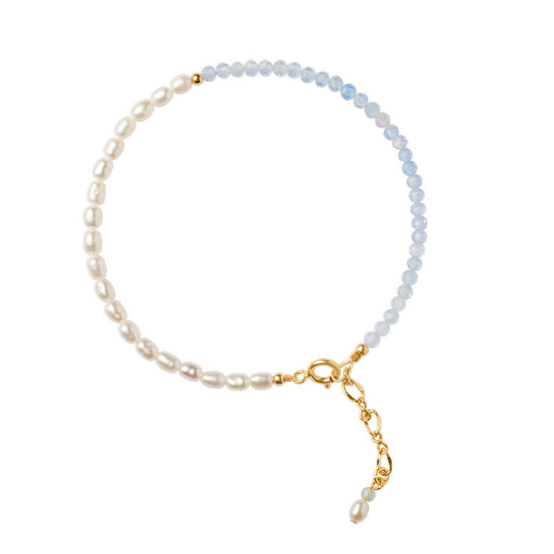 KarmaRipple's 2mm Turquoise Pearl Ultra-thin Beadwork 14k Gold Plated Bronze Wisdom Bracelet p17