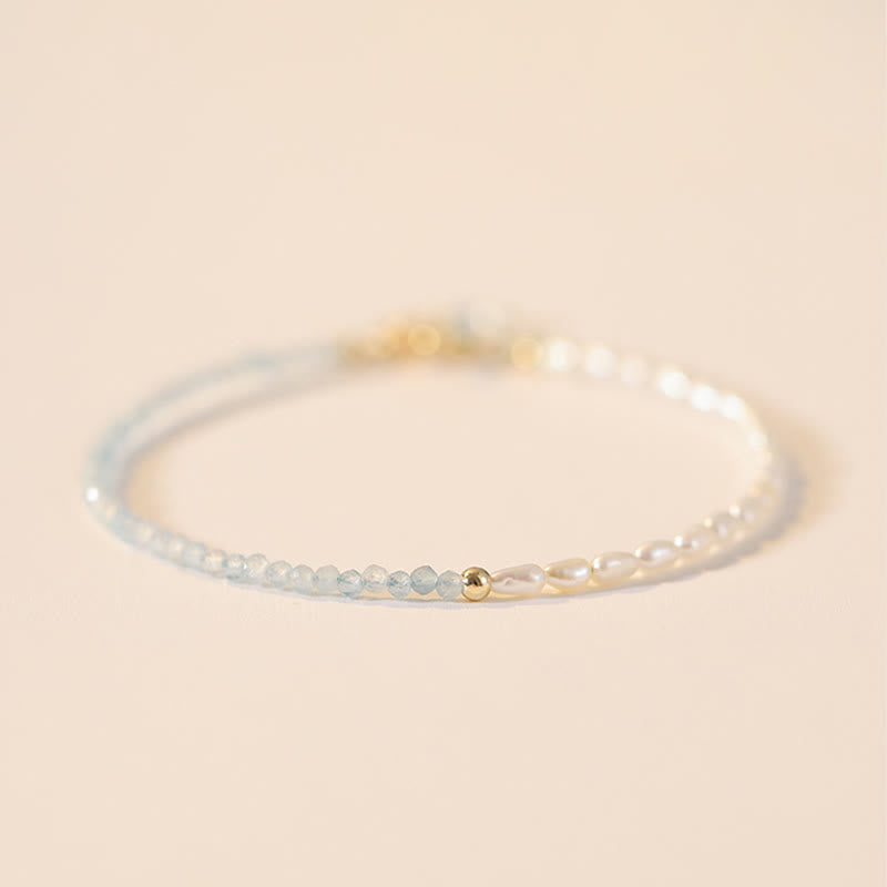 KarmaRipple's 2mm Turquoise Pearl Ultra-thin Beadwork 14k Gold Plated Bronze Wisdom Bracelet p7