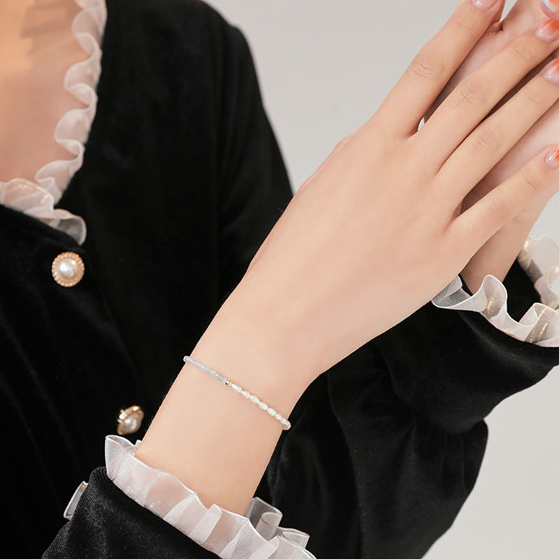 KarmaRipple's 2mm Turquoise Pearl Ultra-thin Beadwork 14k Gold Plated Bronze Wisdom Bracelet p15