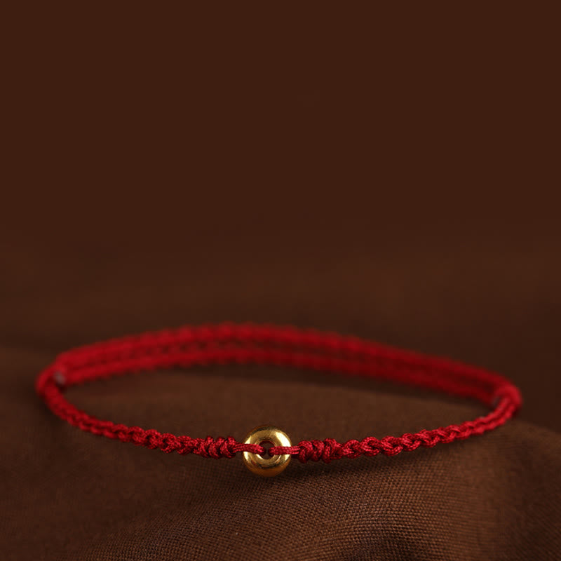 KarmaRipple's 999 Gold Small Peace Buckle Red String Protection Fortune Woven Bracelet Anklet p12