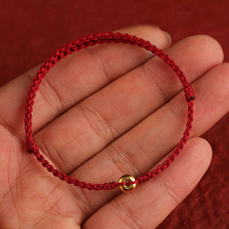 KarmaRipple's 999 Gold Small Peace Buckle Red String Protection Fortune Woven Bracelet Anklet p18
