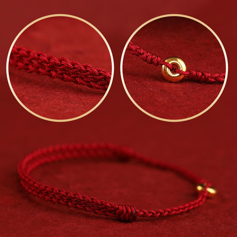 KarmaRipple's 999 Gold Small Peace Buckle Red String Protection Fortune Woven Bracelet Anklet p19