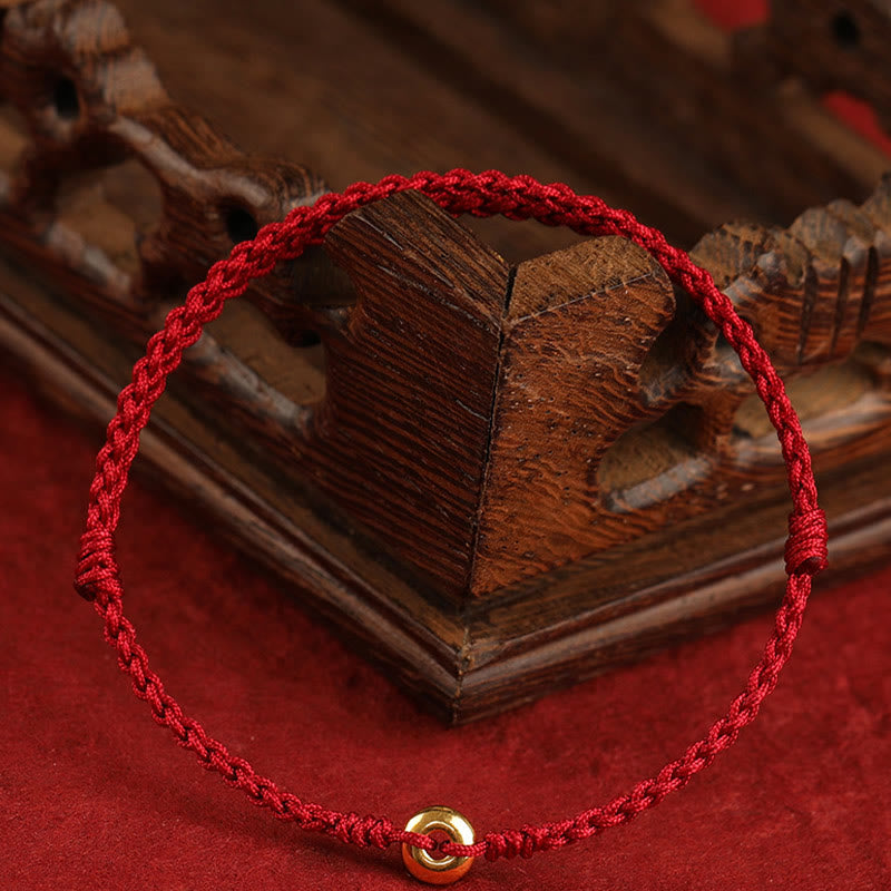 KarmaRipple's 999 Gold Small Peace Buckle Red String Protection Fortune Woven Bracelet Anklet p22