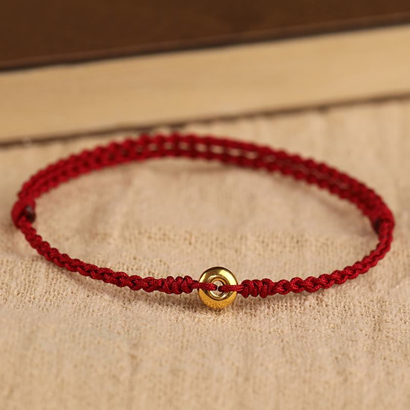 KarmaRipple's 999 Gold Small Peace Buckle Red String Protection Fortune Woven Bracelet Anklet p3