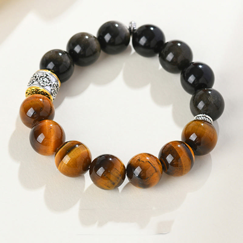KarmaRipple's Tiger Eye Gold Sheen Obsidian Om Mani Padme Hum Bracelet p3