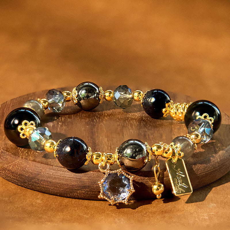 KarmaRipple's Authentic Black Obsidian Hematite Blue Sandstone Strength Bracelet p2