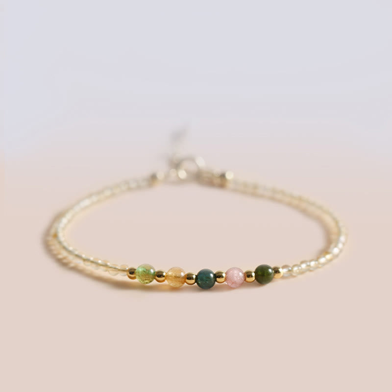 KarmaRipple's 2.5mm Ultra-thin Citrine Tourmaline 14K Gold Filled Bronze Beadwork Prosperity Bracelet p6