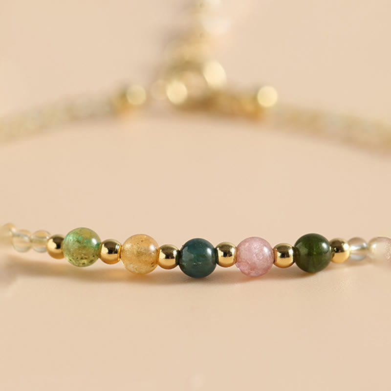 KarmaRipple's 2.5mm Ultra-thin Citrine Tourmaline 14K Gold Filled Bronze Beadwork Prosperity Bracelet p3