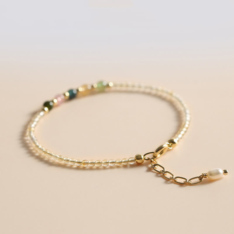 KarmaRipple's 2.5mm Ultra-thin Citrine Tourmaline 14K Gold Filled Bronze Beadwork Prosperity Bracelet p7