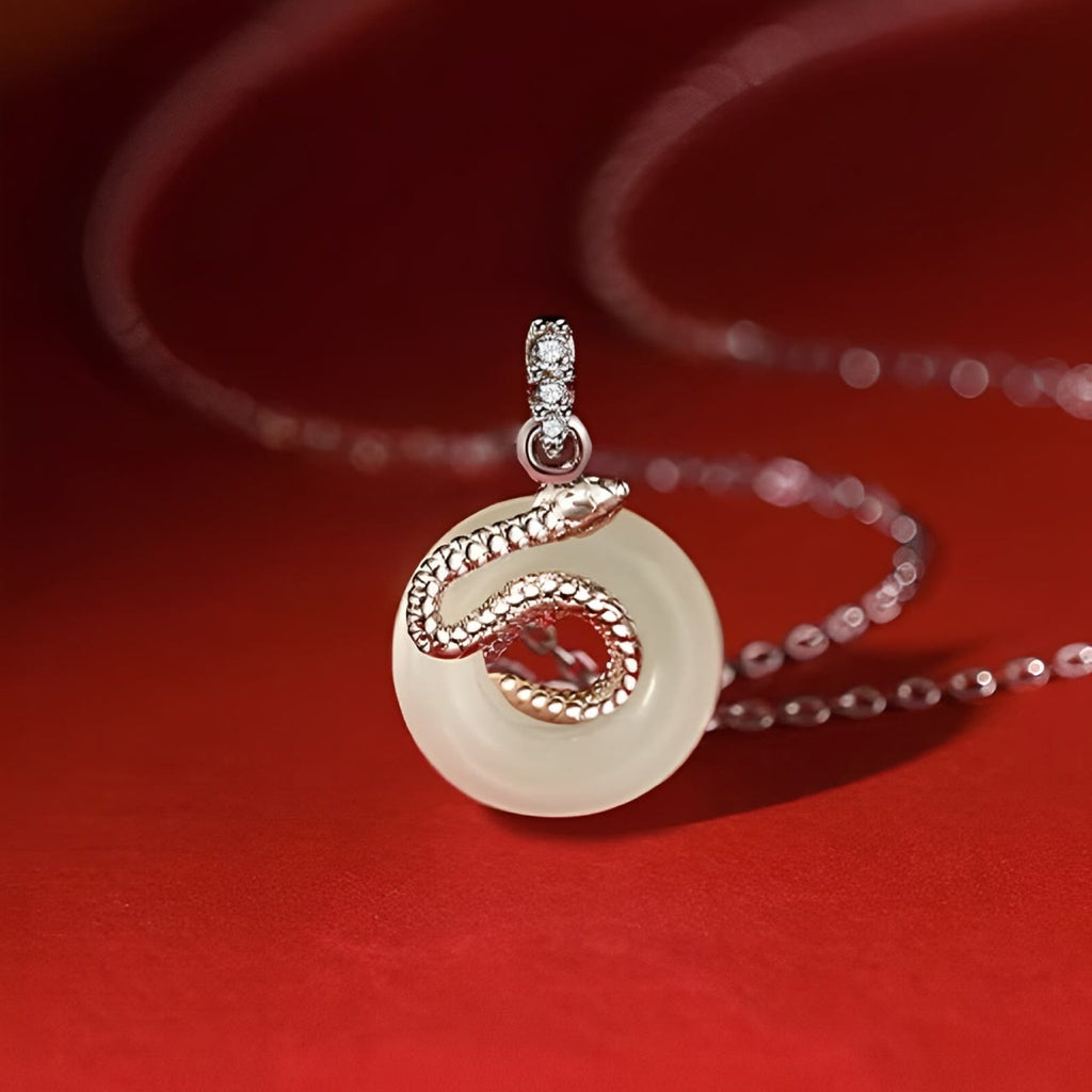 KarmaRipple's Authentic Hetian Jade Peace Buckle 925 Sterling Silver Year Of The Snake Fortune Pendant Necklace p1