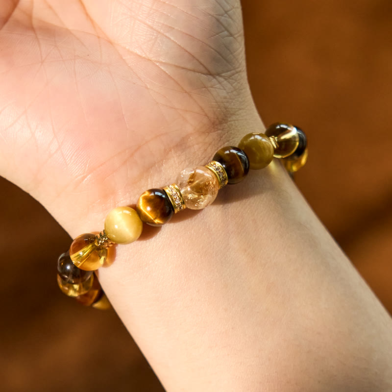 KarmaRipple's Citrine Topaz Smoky Quartz Tiger Eye Happiness Bracelet p7