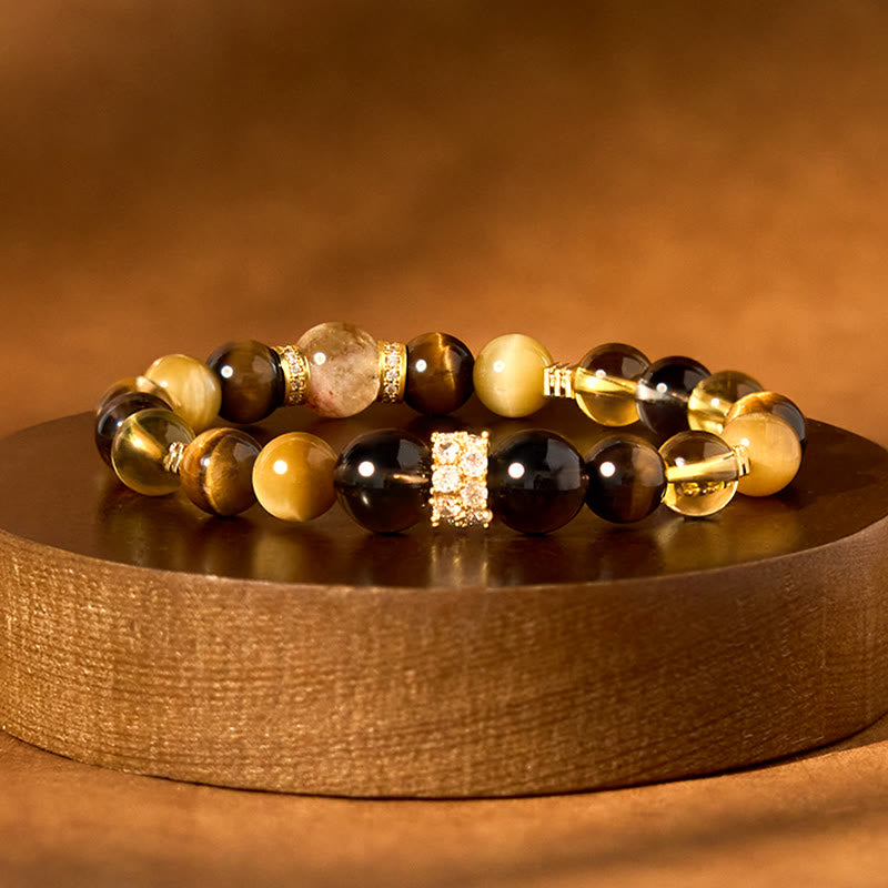 KarmaRipple's Citrine Topaz Smoky Quartz Tiger Eye Happiness Bracelet p1