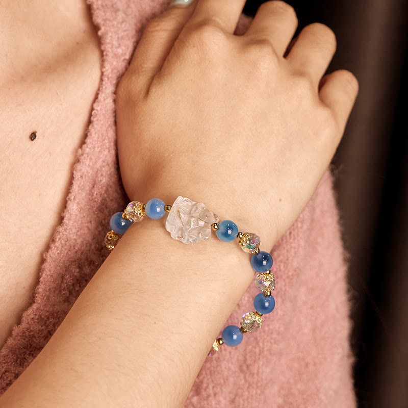 KarmaRipple's Authentic Blue Candy Agate Ivory Gemstone Nine Tailed Fox Balance Bracelet p4