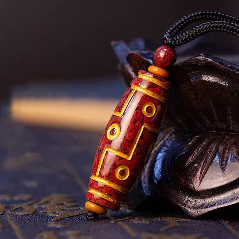 KarmaRipple's Cinnabar Nine-eye Dzi Bead Blessing Pendant Necklace p1