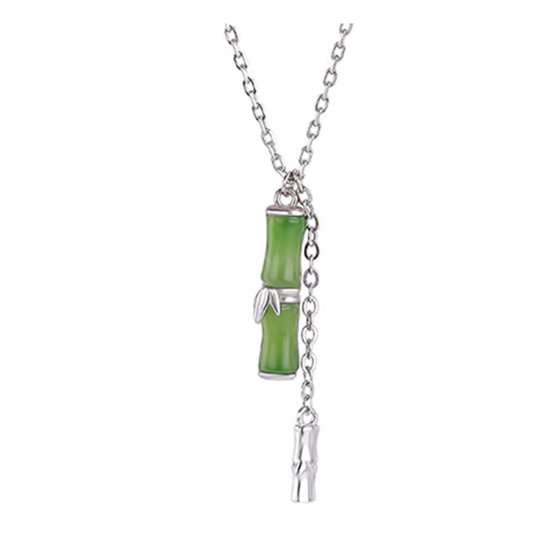KarmaRipple's Hetian Jade 925 Sterling Silver Bamboo Abundance Pendant Necklace p8