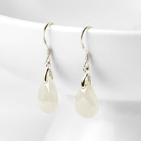 KarmaRipple's 925 Sterling Silver Jade Water Drop Pattern Fortune Prosperity Dangle Earrings