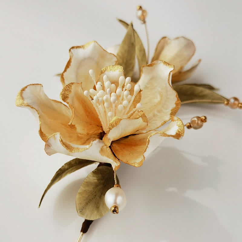 KarmaRipple's Handmade Velvet Flower Mulberry Silk Ivory Camellia Brooch p5