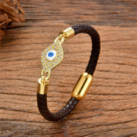 KarmaRipple's Evil Eye Protection Leather Metal Buckle Bracelet