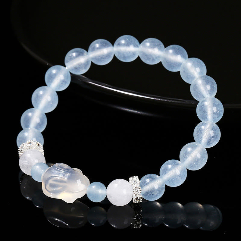 KarmaRipple's Blue Chalcedony Ivory Agate Rabbit Emotional Balance Bracelet p3