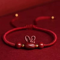 KarmaRipple's Handmade Cinnabar Chinese Zodiac Rabbit Fortune Red Rope Bracelet