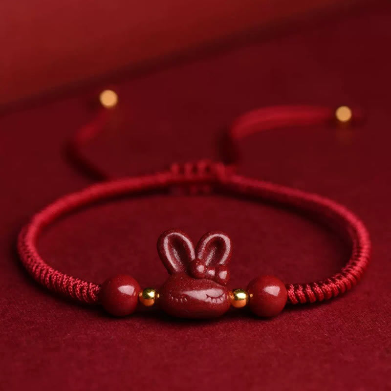 KarmaRipple's Handmade Cinnabar Chinese Zodiac Rabbit Fortune Red Rope Bracelet p13