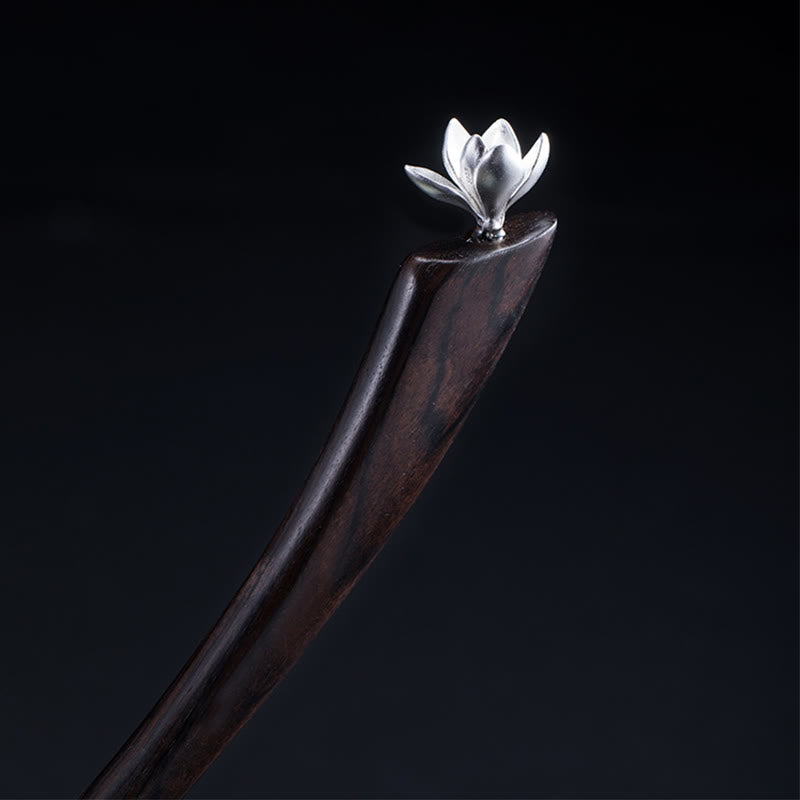 KarmaRipple's 925 Sterling Silver Classical Ebony Magnolia Flower Blessing Hairpin p10