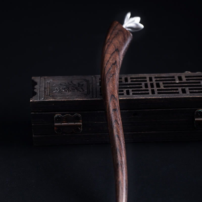 KarmaRipple's 925 Sterling Silver Classical Ebony Magnolia Flower Blessing Hairpin p5