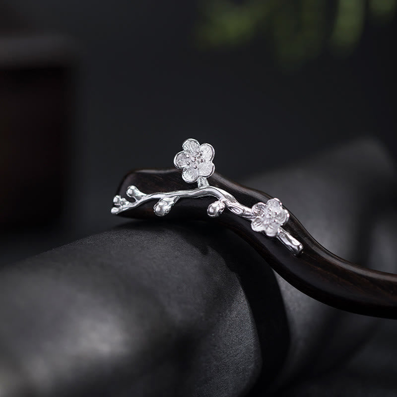 KarmaRipple's 925 Sterling Silver Classical Chinese Style Ebony Plum Blossom Blessing Hairpin p4