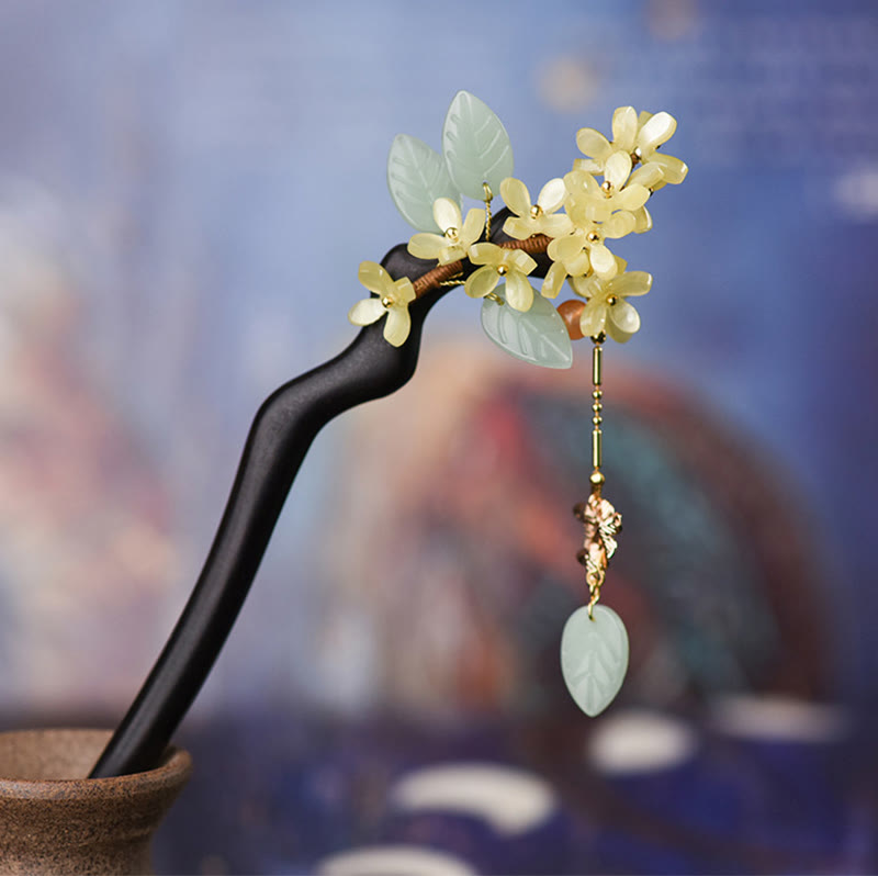 KarmaRipple's Authentic Ebony Wood Osmanthus Tassel Balance Hairpin p2
