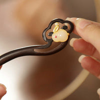 KarmaRipple's Auspicious Cloud Sandalwood Rabbit Protection Hairpin