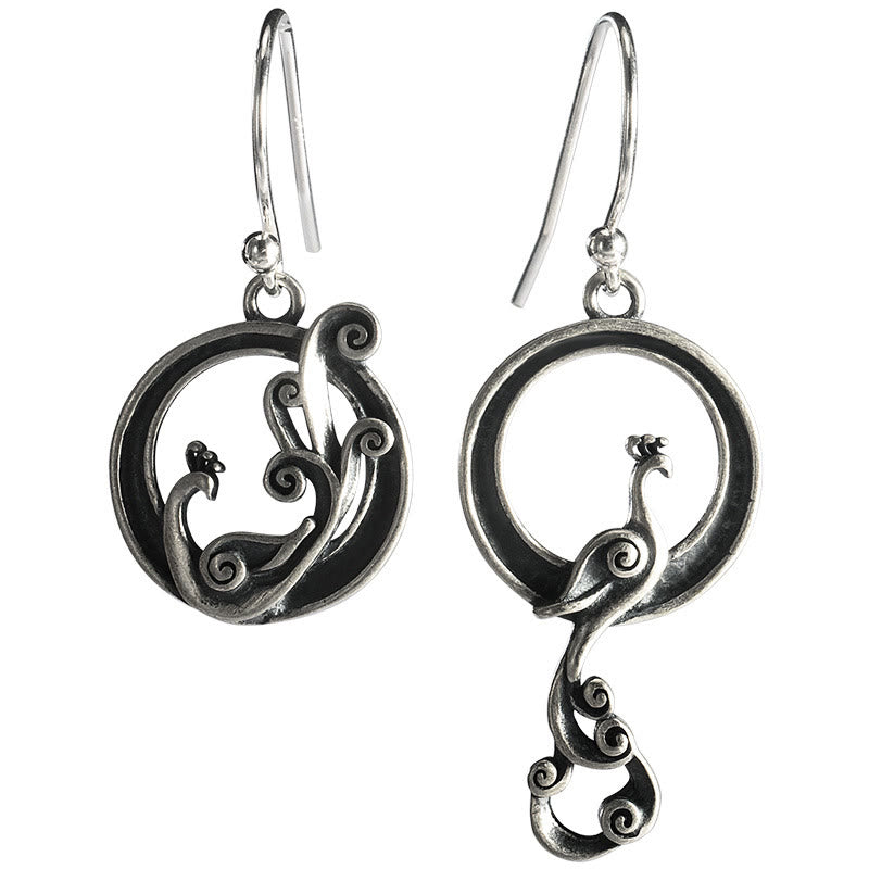 KarmaRipple's 925 Sterling Silver Round Asymmetry Peacock Fortune Earrings p8