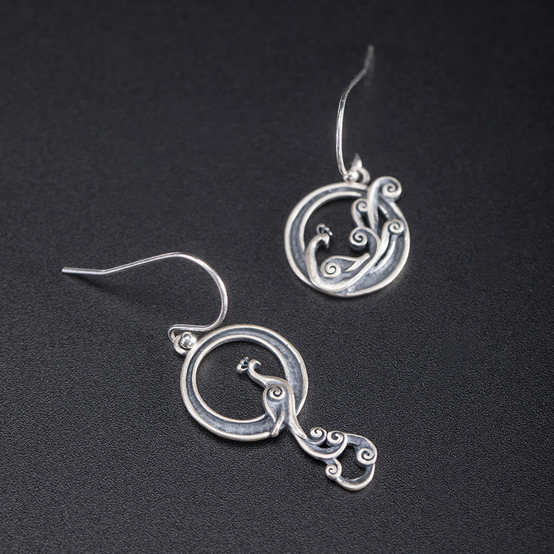 KarmaRipple's 925 Sterling Silver Round Asymmetry Peacock Fortune Earrings p2