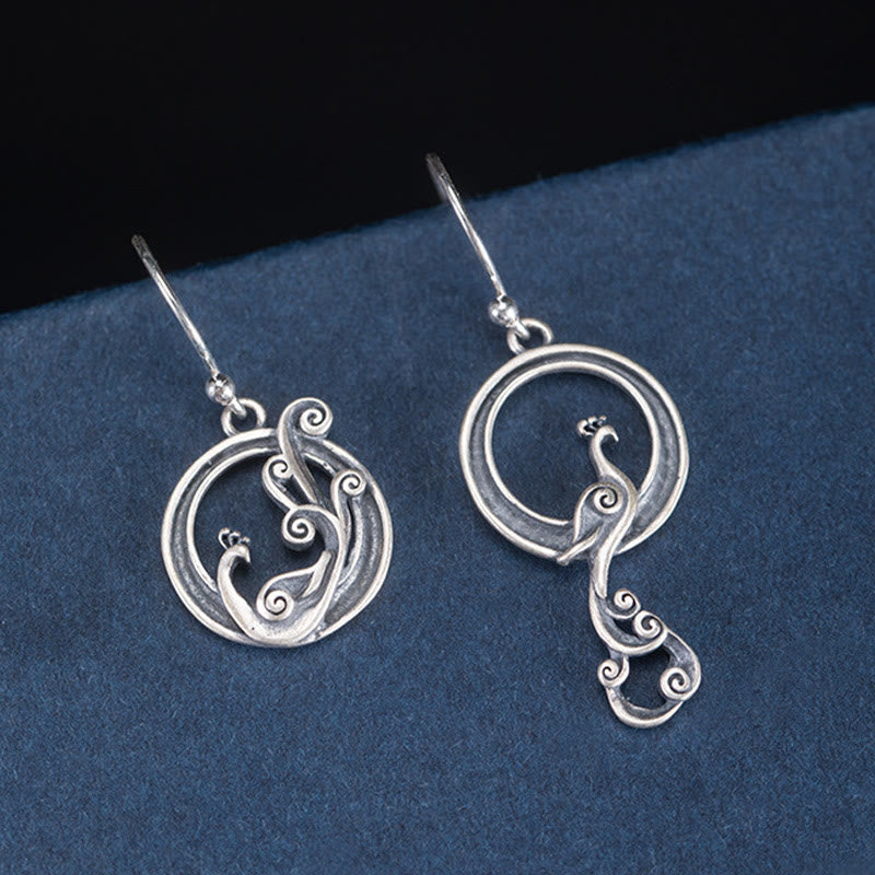 KarmaRipple's 925 Sterling Silver Round Asymmetry Peacock Fortune Earrings p7