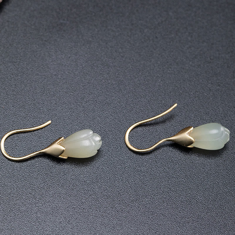 KarmaRipple's 925 Sterling Silver Hetian Jade Magnolia Abundance Drop Earrings p6