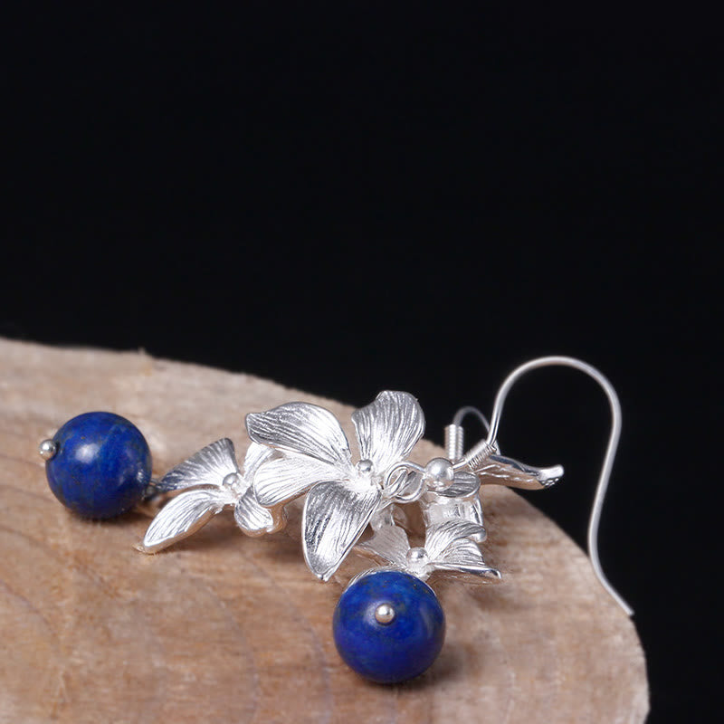 KarmaRipple's 925 Sterling Silver Lazurite Ethnic Style Flower Positive Drop Earrings p4