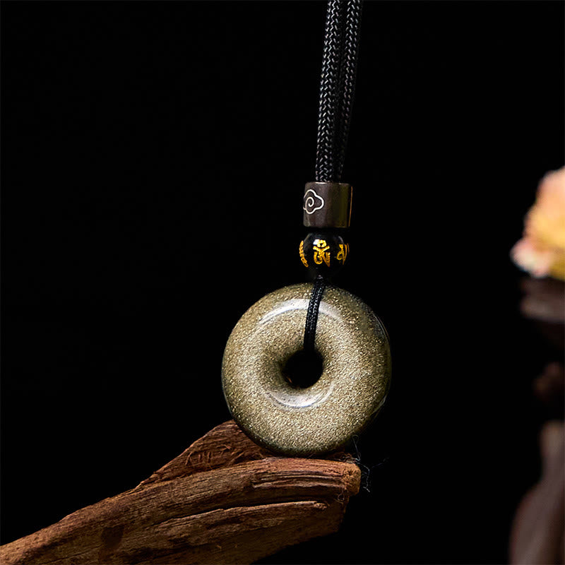 KarmaRipple's Authentic Gold Sheen Obsidian Peace Buckle Strengthen Pendant Necklace p4